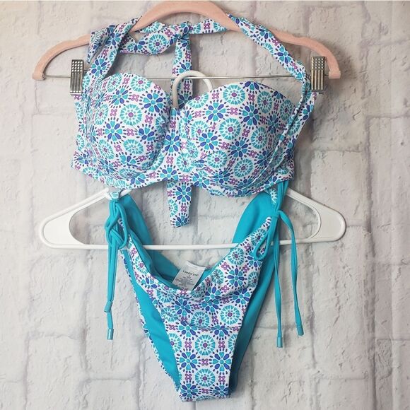 LANDS' END 2PC Bikini Set Reversible Bottoms 34D 10/12 - Picture 1 of 9